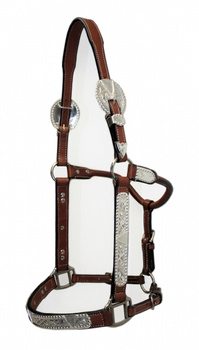 EE Tack Premium Show Halfter - SILBER - mit Führleine - MITTELBRAUN - COB Size