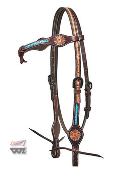bridle horseman´s tack z turkusowym kwiatem i oplotem