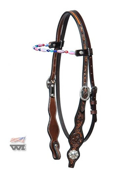bridle wi oak tooled / z różowym naczółkiem