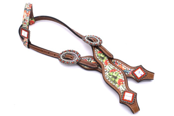 bridle pokazowe lptrick z kwiatowym wzorem