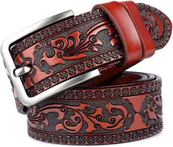Gürtel - mit Schnalle - Flower Tooling - RED BROWN - versch. Längen - 100cm bis 115cm