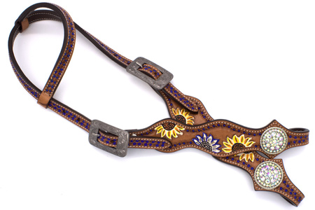 bridle lptrick na jedno ucho z kolorowymi tłoczonymi kwiatami