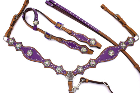 Fioletowy zestaw LpTrick ogłowie na jedno ucho + napierśnik