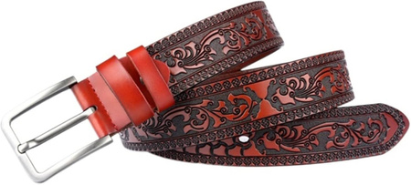 Gürtel - mit Schnalle - Flower Tooling - RED BROWN - versch. Längen - 100cm bis 115cm