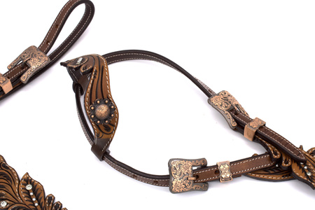 zestaw lptrick bridle + napierśnik / ciemnobrown, z kryształkami