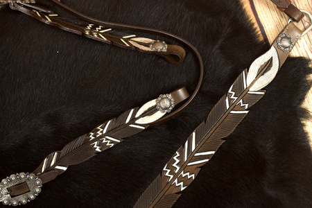 zestaw lptrick bridle + napierśnik / ciemnobrown z motywem pióra