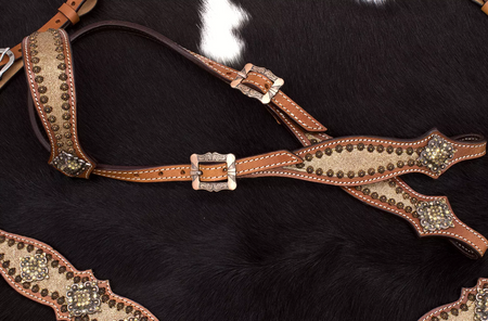 pokazowe uzda lptrick na jedno ucho / złote