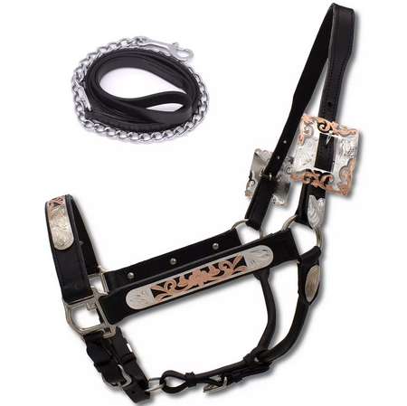 Skórzany kantar LpTrick + uwiąz z łańcuszkiem