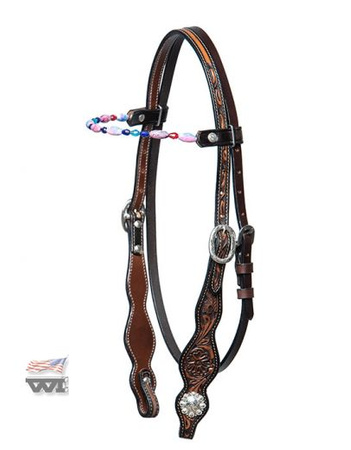 bridle wi oak tooled / z różowym naczółkiem