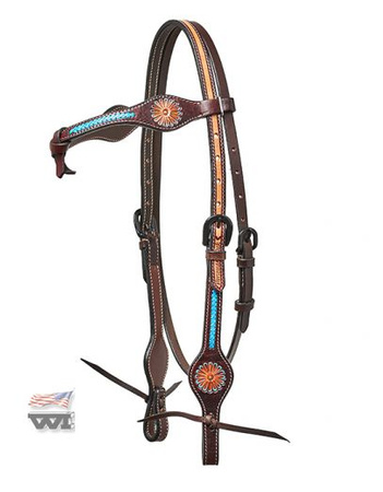 bridle horseman´s tack z turkusowym kwiatem i oplotem