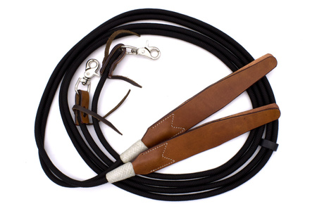 Nylonowe wodze LpTrick z brązową skórzaną klamrą i wymiennymi karabińczykami