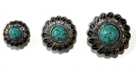 "ILC" Concho with Chicago Screw - FEATHER / Turquise - 3 versch. Größen (7504-0..)