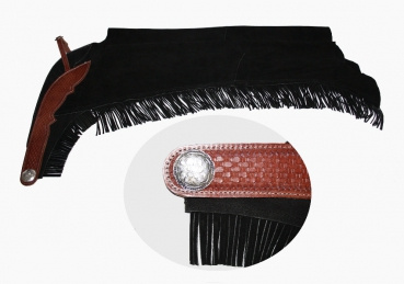 Show Chaps mit BESATZ - punziert & Fransen - Wildleder - XS bis XL - SCHWARZ