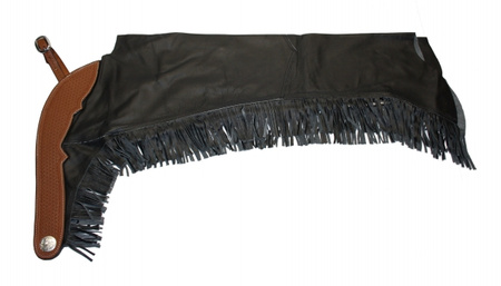 EE Tack Chaps mit BESATZ & Fransen - Premium Soft Glattleder - Schwarz - Reissverschluss