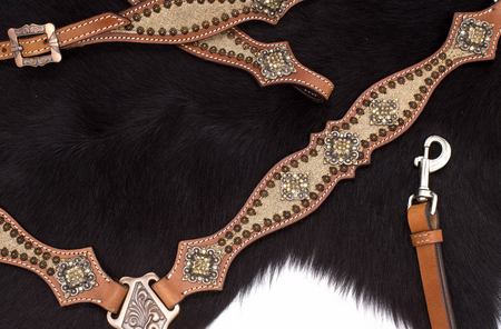 brokatowy zestaw lptrick bridle na jedno ucho + napierśnik