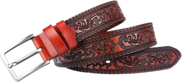 Gürtel - mit Schnalle - Flower Tooling - RED BROWN - versch. Längen - 100cm bis 115cm