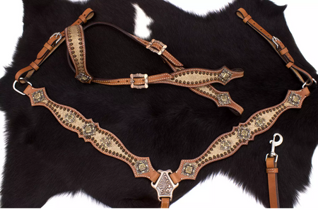 brokatowy zestaw lptrick uzda na jedno ucho + napierśnik