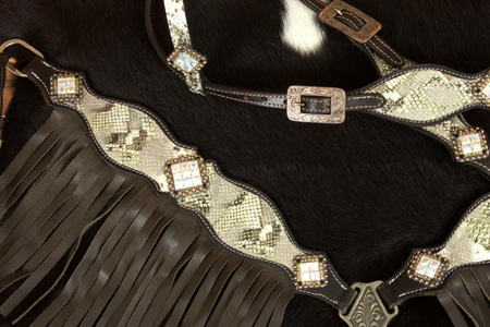 Zestaw LpTrick ogłowie + napierśnik z motywem skóry węża