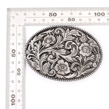 AE Belt Buckle - Oval - Flower / Grey-Silver